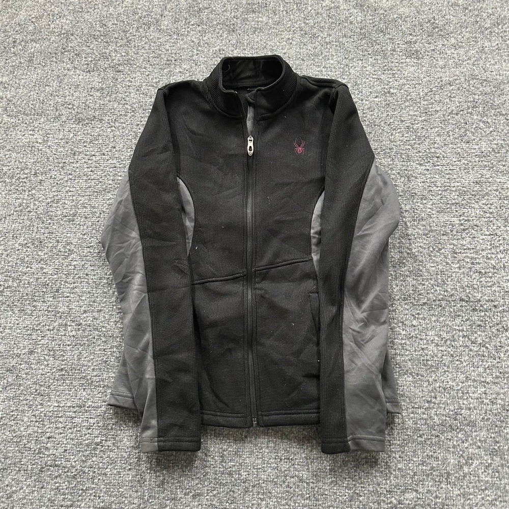 Spyder Jacket Womens Size M Black Grey Waffle Knit Fleece Full Zip Athletic Slim
